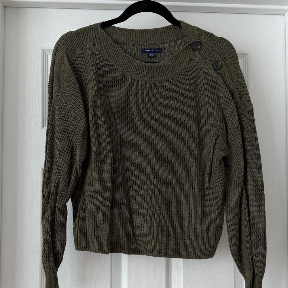 American Eagle Outfitters Olive Button-Shoulder Sweater
